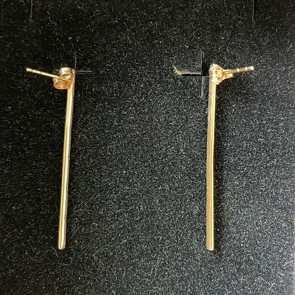 18K Diamond Bar Drop Earrings - Picture 7 of 16